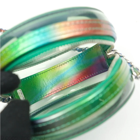 Chanel Filigree Rainbow Green PVC Round Clutch With Chain Silver Hardware 20C - Picture 5 of 6